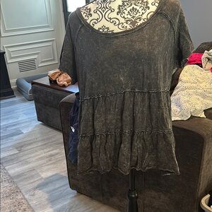 Women's Washed Black Tiered Top